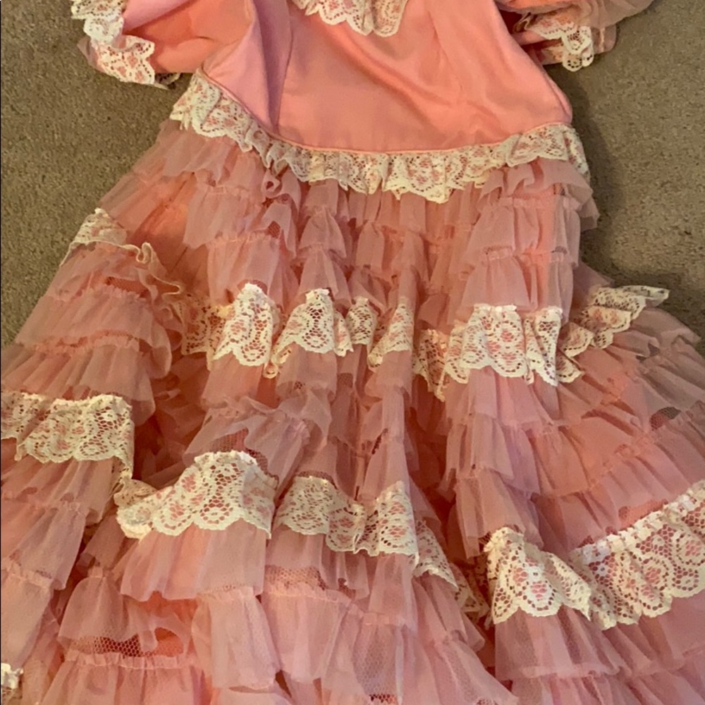 Pink Vintage long gown  with ruffled layers